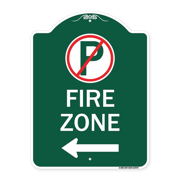 Signmission Fire Zone No Parking and Left Arrow, Green & White Aluminum Sign, 18" x 24", GW-1824-23974 A-DES-GW-1824-23974 - main